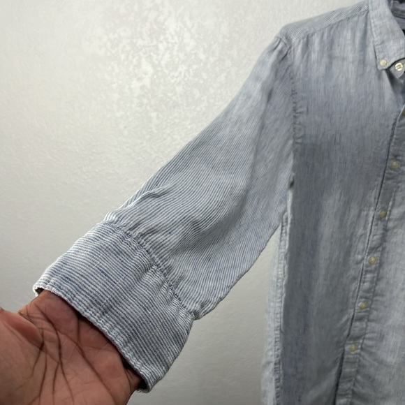 J. Crew Linen Button Down Shirt Mens Sz M Long Sleeve Striped Slim Fit Preppy - Picture 6 of 8